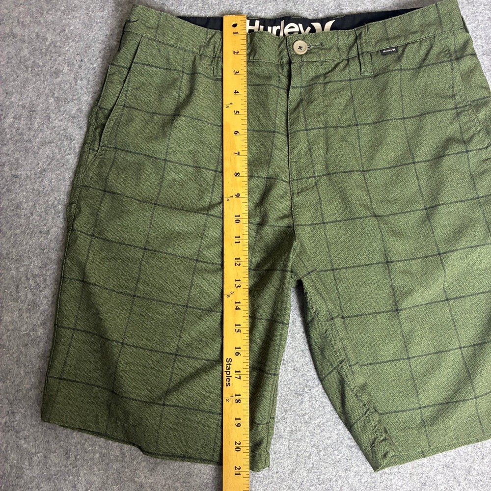 Hurley Mens Size 32x9 Hybrid Walk Shorts Olive Green Windowpane Grid Beach Skate - Picture 5 of 8